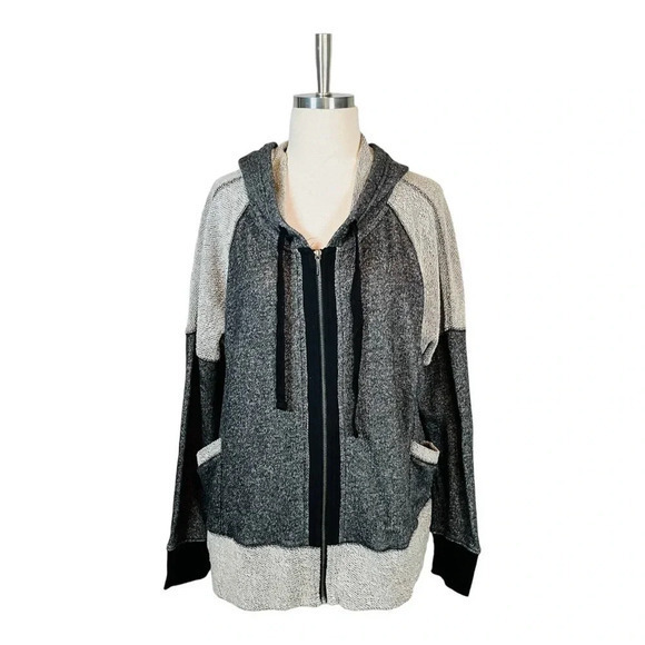 DKNY SUPER SOFT GRAY AND BLACK ZIP UP HOODIE JACKET POCKETS WOMEN SIZE SMALL‎ - Picture 1 of 9